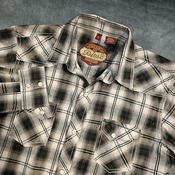 Rafter C Red Dirt Collection Boy's XL Western Shirt Black Plaid Pearl Snap - Picture 1 of 9